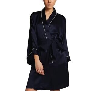 Olivia Von Halle Mimi Navy Robe in Silk Satin